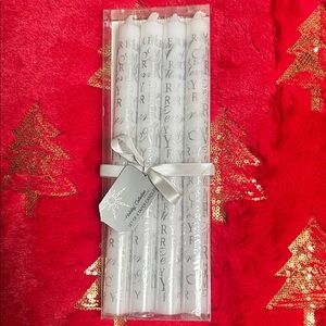 Holiday Collection Elegant Silver & White Taper Candles Set of Four